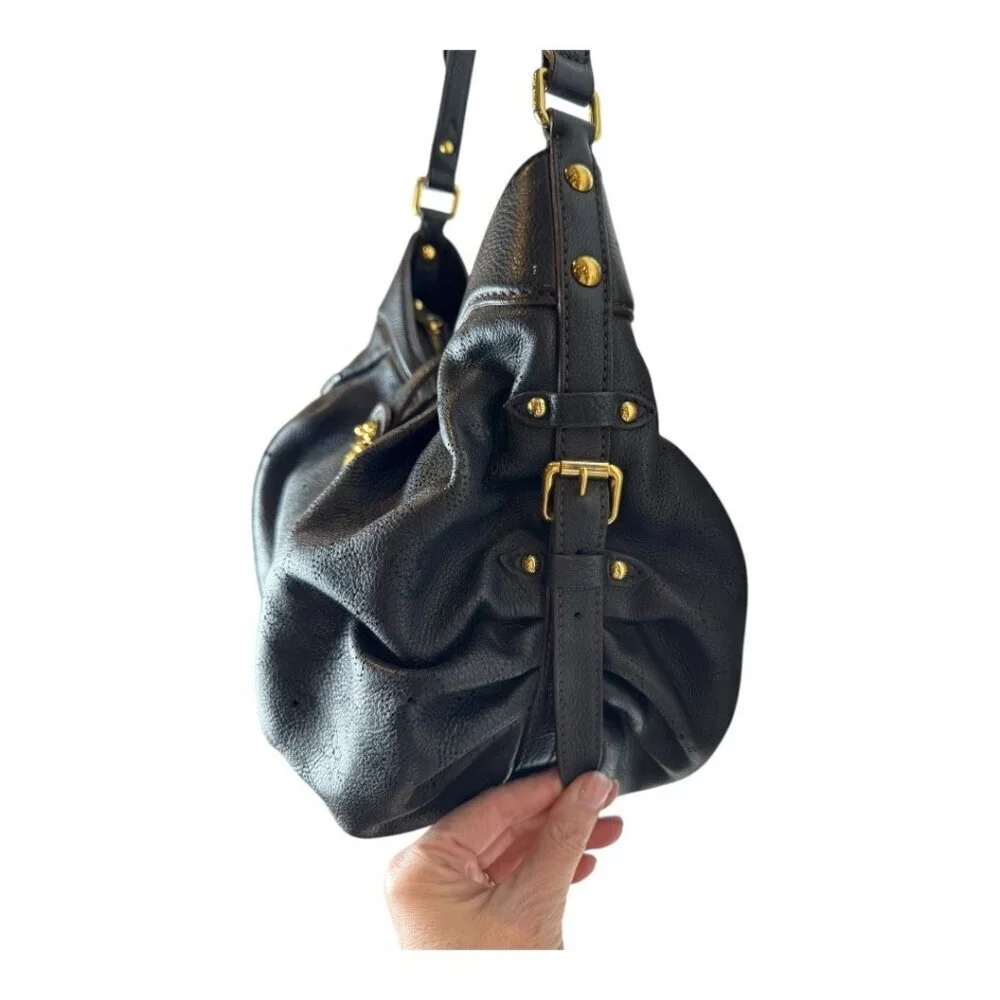 Louis Vuitton Purse Noir Black Leather‎ Monogram Mahina Shoulder Bag Luxury Hobo